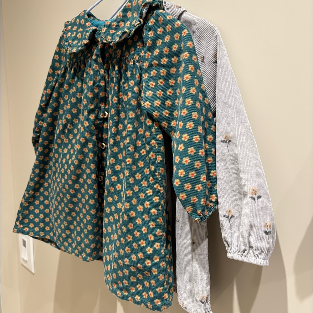 Buho baby floral corduroy shirt dress 18m grey blue - Picture 9 of 9